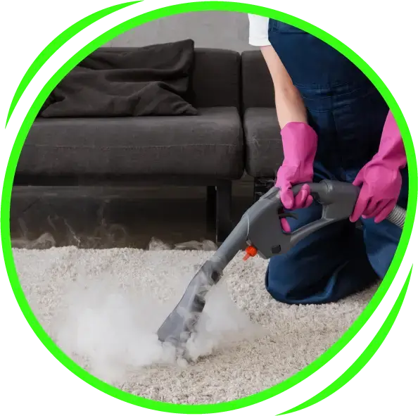 Teppichreinigung mit Dampfreiniger in modernem Wohnzimmer