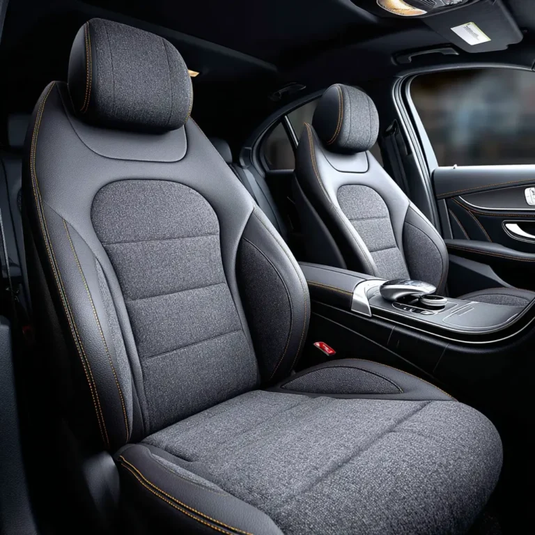 Graue Stoffpolster auf den Vordersitzen eines Autos