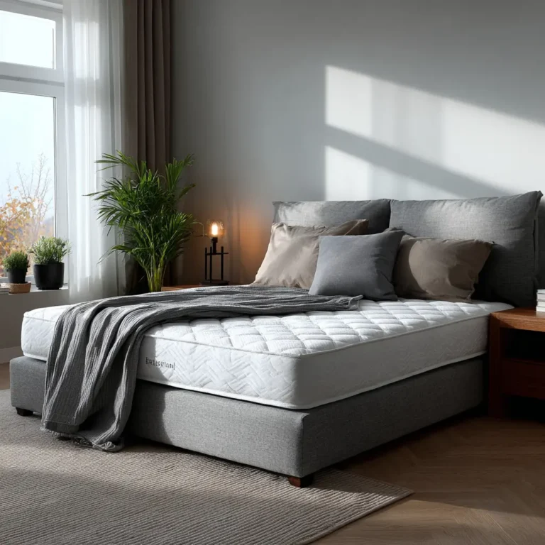 Helle Matratze auf einem Bett im Schlafzimmer